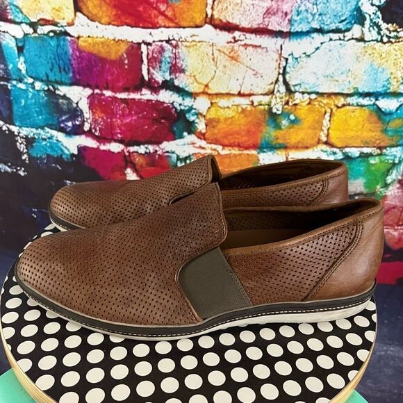 Lloyd Germany Brown Perforated Leather Slip On Loafer Size 9.5 - Picture 5 of 8